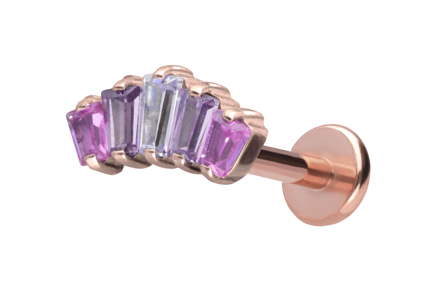 Titan Labret Piercing mit Push Fit 5 EINGEFASSTE KRISTALLRECHTECKE